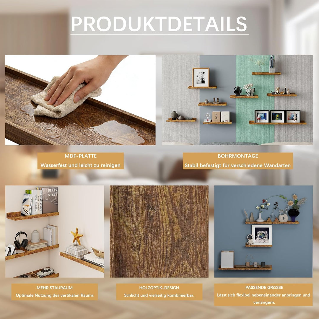 16er Set Wandbrett Kleines Holz Wandregal Schwebend Schmal Regalboden, Regalbrett Wand Regal zum Auf