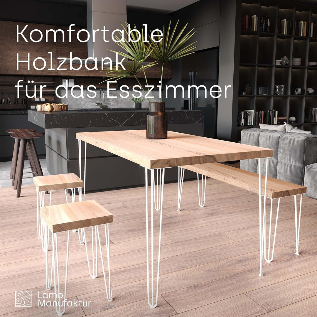 LAMO Manufaktur Sitzbank Esszimmer Holzbank Bettbank 30x60x47 cm, Möbelfüsse Creative Weiss/Rustikal