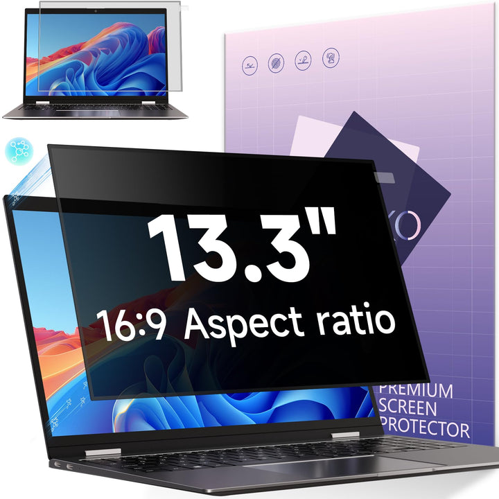 Blickschutzfolie für Laptop 13,3 Zoll 16:9, Anti Glare & Blaulichtfilternd, Mit Randseitigen Klebest
