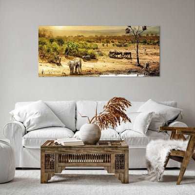 Wandbilder Dekoration Wohnzimmer Safari Tiere Panorama Bilder auf Leinwand 120x50cm Leinwandbild mit