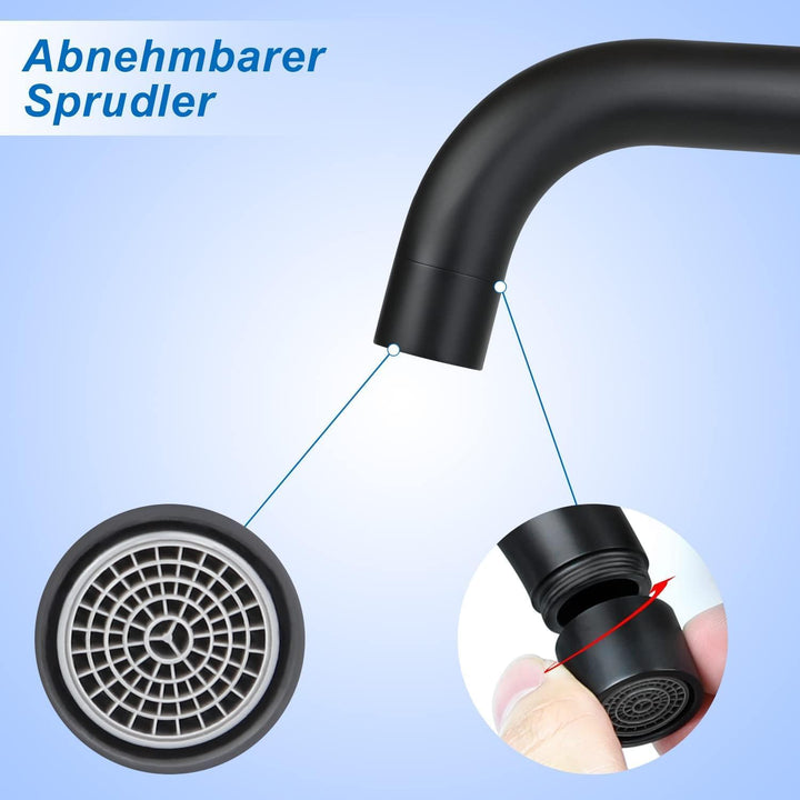 Wasserhahn Bad Waschtischarmatur Waschbecken - Schwarz Matt Armatur 360°Drehbar Kalt Warmwasserhahn