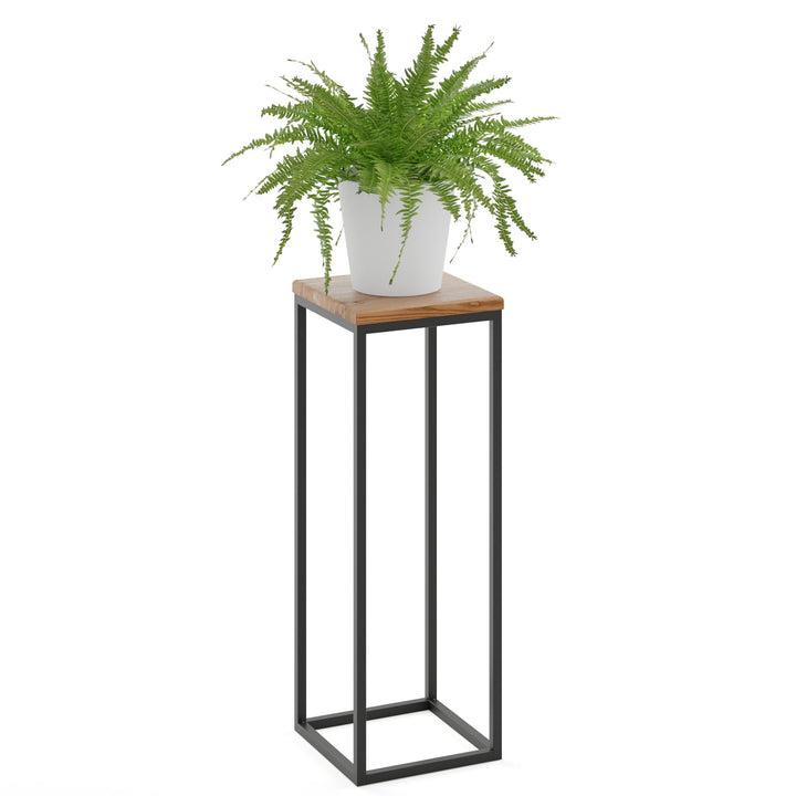 LAMO Manufaktur Blumenständer Metall Schwarz | Pflanzenständer Holz mit Rustikal Farbe | Blumenhocke