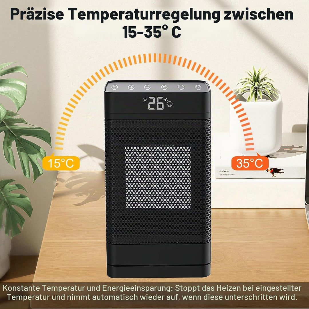 Heizlüfter 1500W，PTC Keramik Heizlüfter Energiesparend Leise mit ECO Modus,4 Heizmodi mit 70 ° Oszil