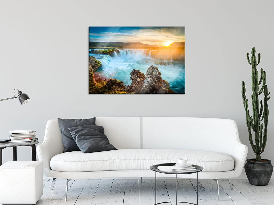 Pixxprint Glasbild | Wandbild aus Echtglas | Wasserfall | 60x40 cm | inkl. Aufhängung und Abstandsha