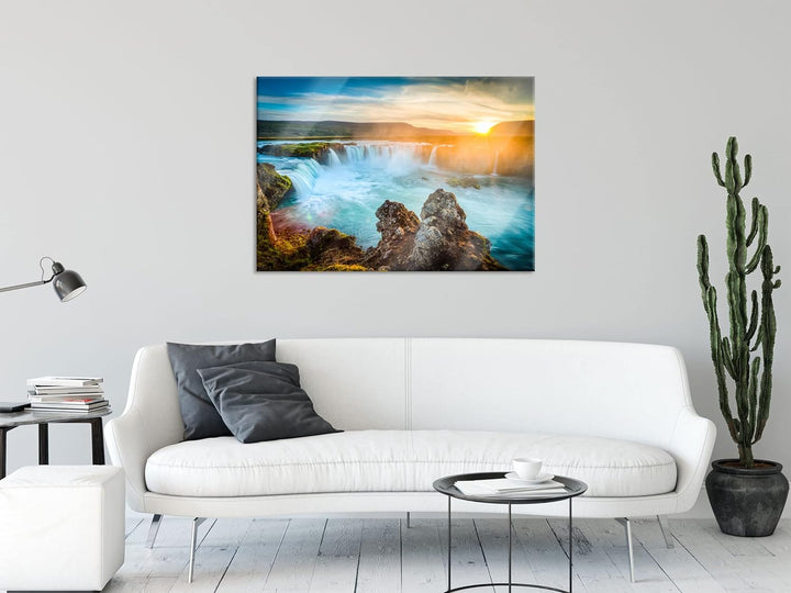 Pixxprint Glasbild | Wandbild aus Echtglas | Wasserfall | 60x40 cm | inkl. Aufhängung und Abstandsha