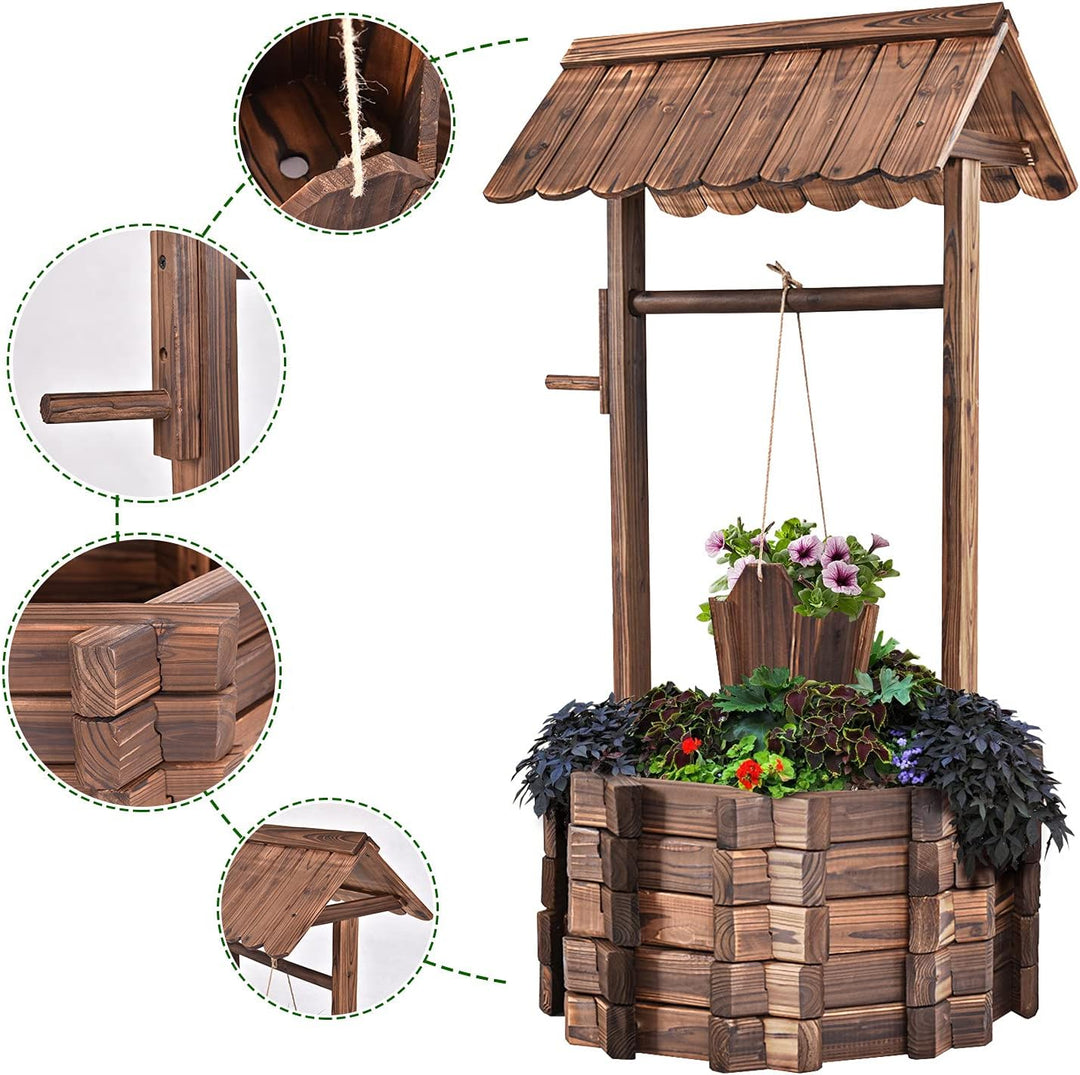 DREAMADE Holzbrunnen mit Dach, Dekobrunnen aus Tannenholz, 115 x 60 x 76 cm, Wunschbrunnen, Gartenbr