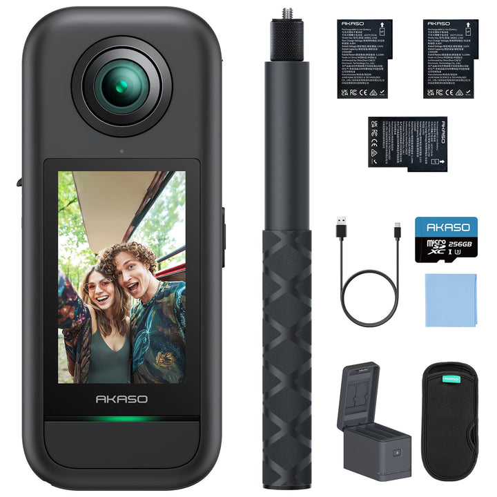 AKASO 360° Action Cam Creator-Set - 5.7K 72MP 360 Grad Actionkamera mit 256GB Speicherkarte Duale 1/