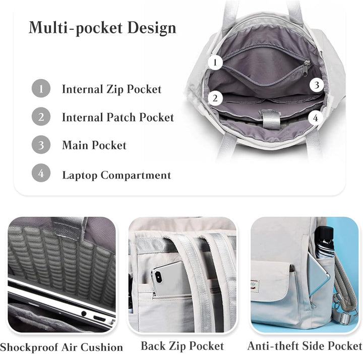 PORRASSO Damen Laptop Rucksack Casual Schultertasche mit USB Ladeanschluss Gepäckband Schultasche fü