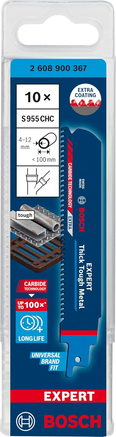 Bosch Professional 10x Expert ‘Thick Tough Metal’ S 955 CHC Säbelsägeblatt (für Zäher Stahl, Gusseis