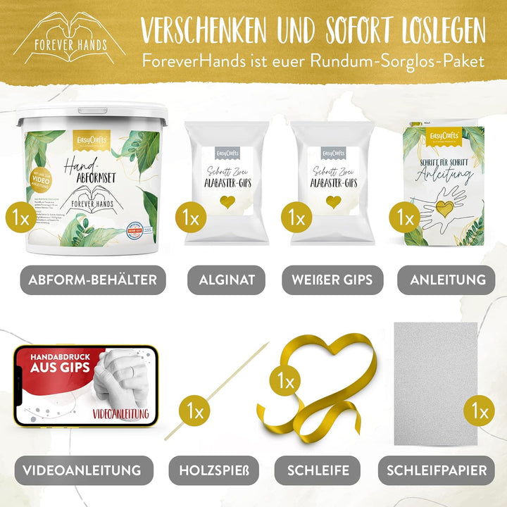 EasyCrafts Handabdruck Set für Paare - DIY Handabdruck-Set - 3D Hände-Gipsabdruck für Paare - kreati