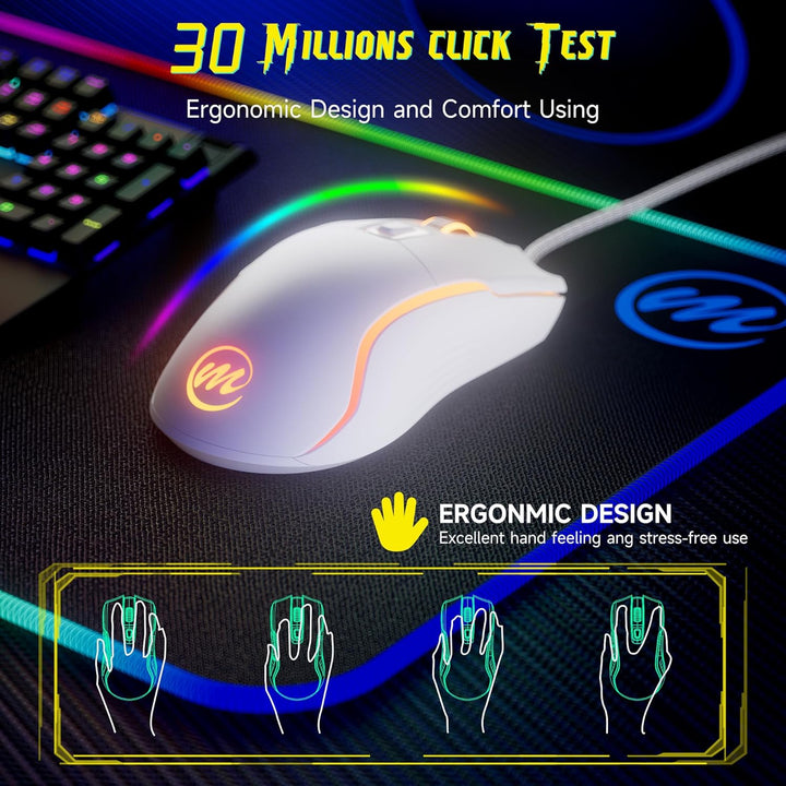 memzuoix Gaming Maus mit Kabel und LED-Lichtern – 12.800 DPI einstellbar, 6 Tasten, 12 RGB-Modi, Erg