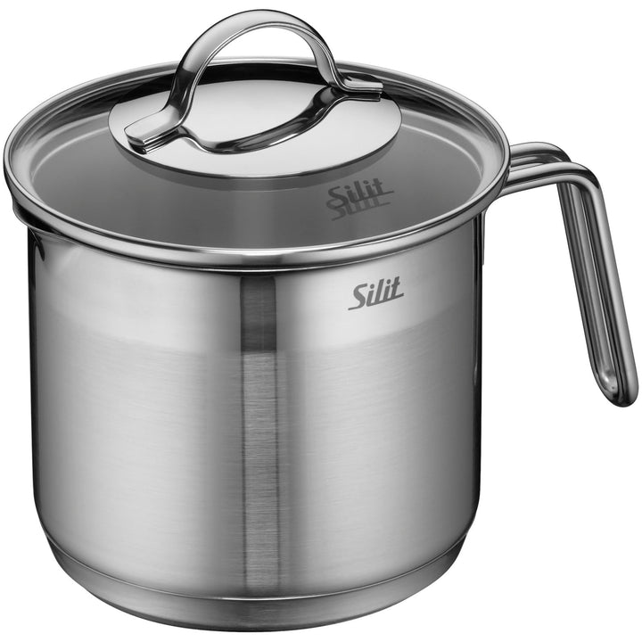 Silit Achat Milchtopf mit Glasdeckel 14 cm, hoher Kochtopf 1,7l, Edelstahl teilmattiert, Induktion,