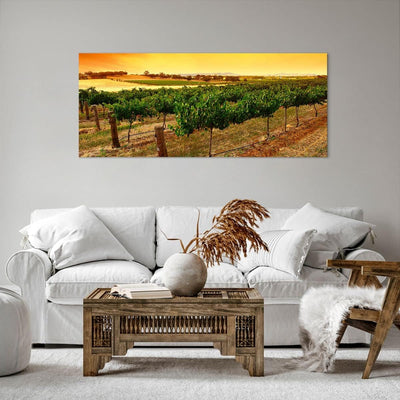 Wandbilder Dekoration Wohnzimmer Landschaft Weinberg Sonnenuntergang Bilder auf Leinwand 120x50cm Le