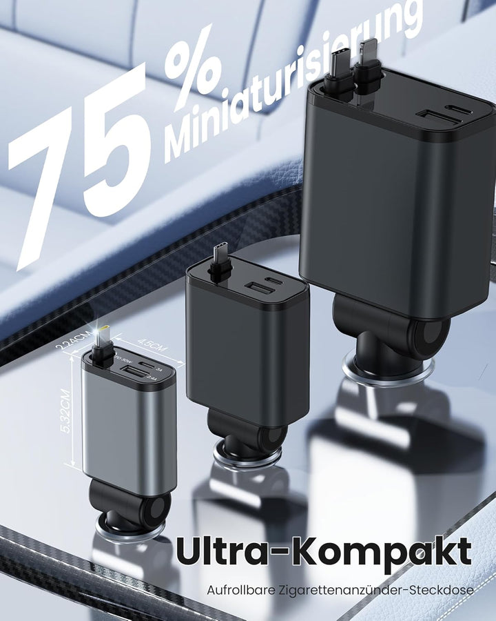 Zigarettenanzünder USB C, Super Kompakt Auto Ladegerät 57W Ladekabel Auto, 3 in 1 USB Kfz Ladegerät