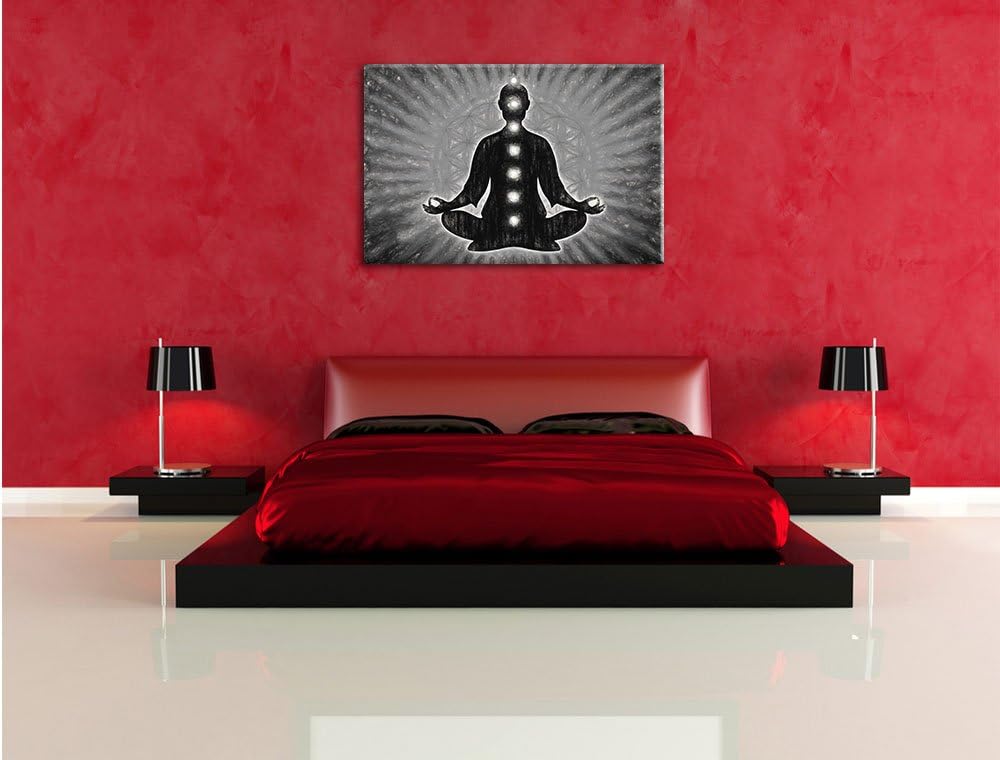 Pixxprint Meditation mit den 7 Chakren Kunst Kohle Effekt, Format: 100x70 auf Leinwand, 100x70