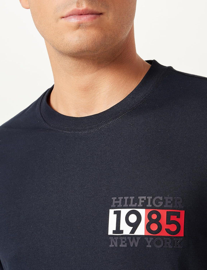 Tommy Hilfiger Herren T-Shirt Kurzarm New York Flag Rundhalsausschnitt M Blau (Desert Sky), M Blau (