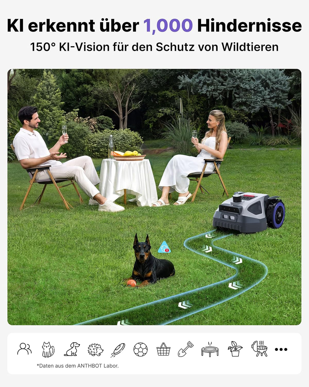 ANTHBOT M5 Pro + MGV04 Garage, Mähroboter ohne Begrenzungskabel – HoloSense 4-in-1 Navigation, 500㎡,