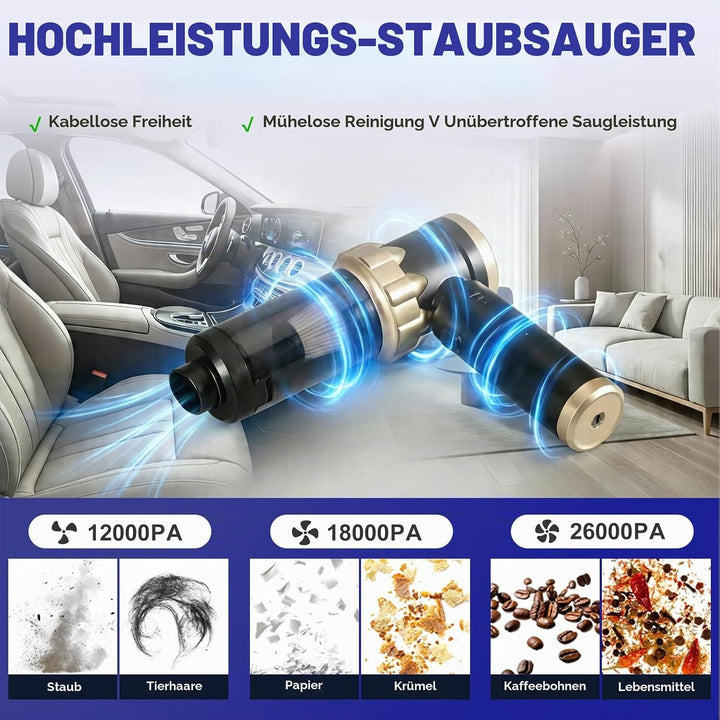 Handstaubsauger Akku Autostaubsauger Auto Stark, Mini Staubsauger Kabellos 26000Pa 4-in-1, Car Vacuu