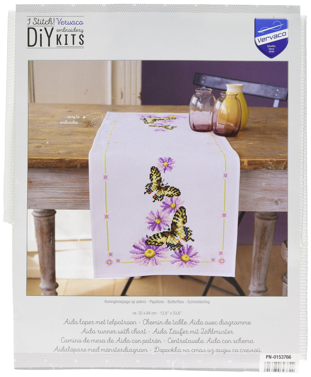 Vervaco Aida Läufer Schmetterling Kreuzstichpackung, Weiss, 32 x 84 x 0,3 cm