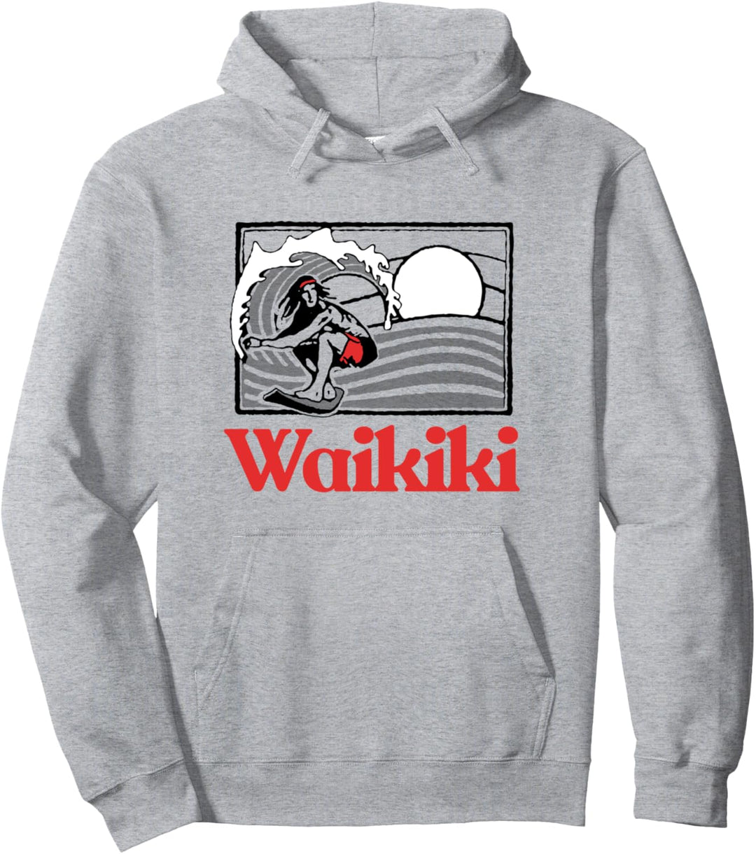 Waikiki Beach Hawaii Vintage Surfer Retro Graphic Pullover Hoodie