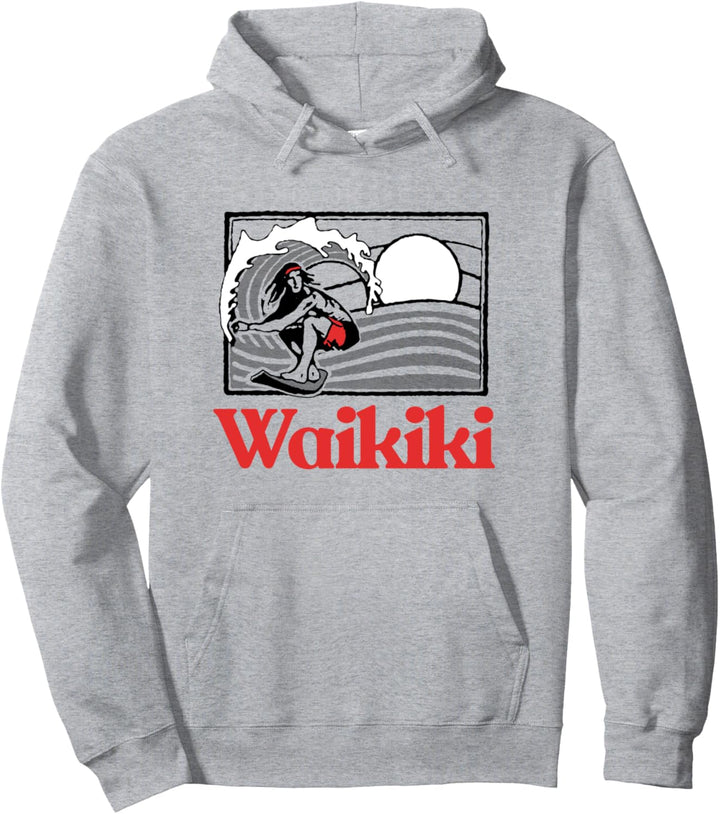 Waikiki Beach Hawaii Vintage Surfer Retro Graphic Pullover Hoodie
