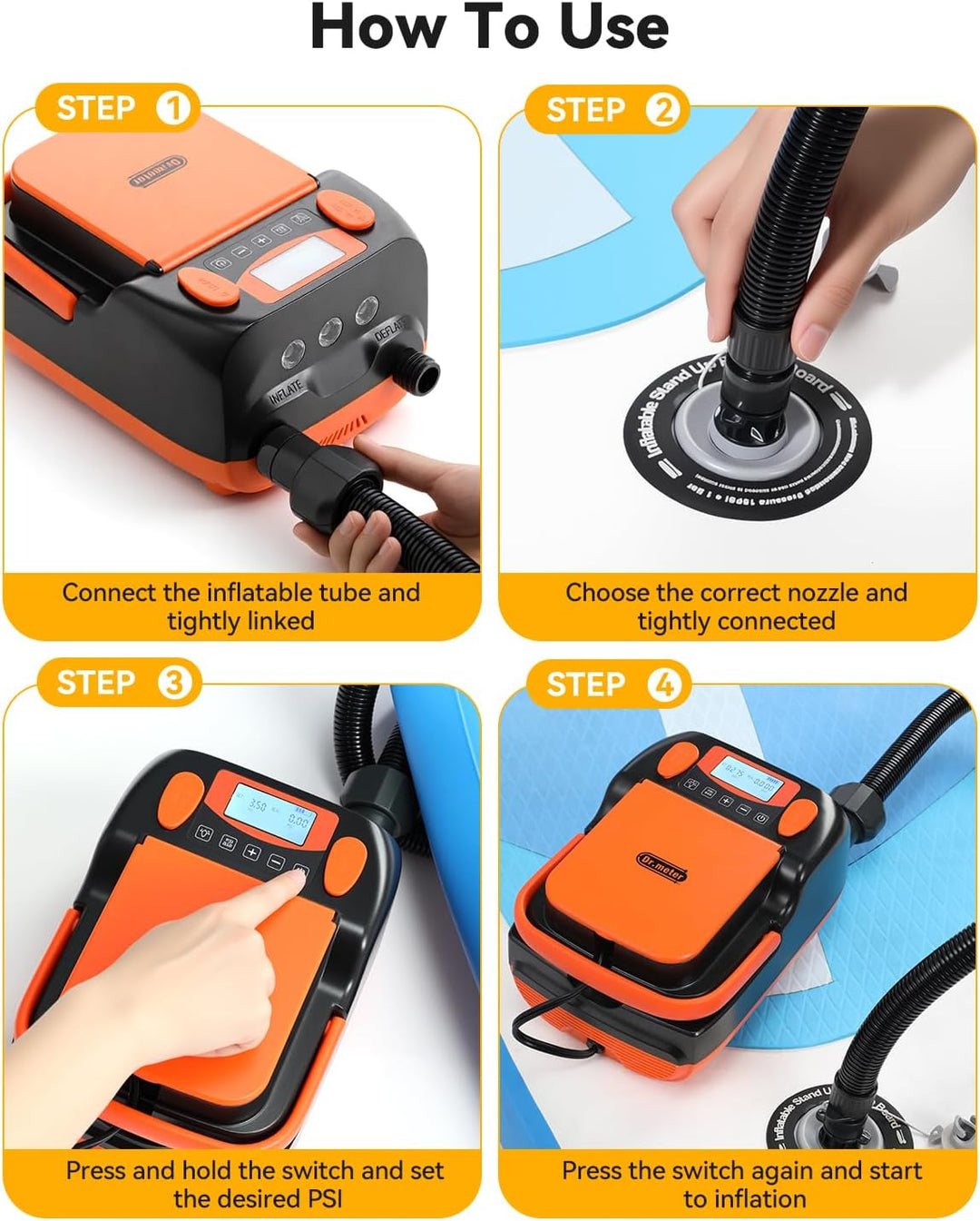 Dr.meter 6000mAh Wiederaufladbare Elektrische SUP Pumpe, SUP Pumpe Elektrisch Akku mit Auto-Off, Kan