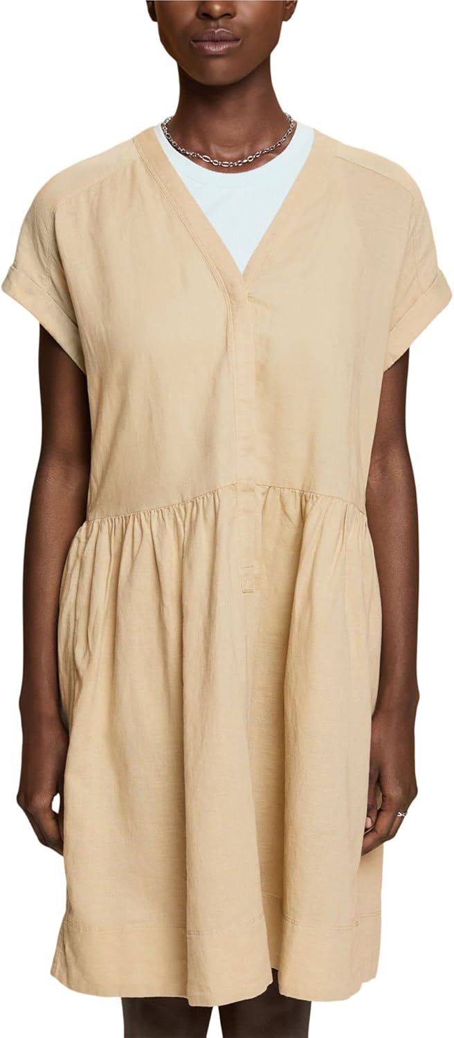 ESPRIT Knielanges Kleid, Baumwolle-Leinen-Mix 42 Sand, 42 Sand