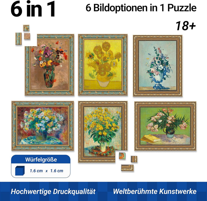 TOSY Picture Cube Floral Masterpieces: 6-in-1 magnetisches Bilderpuzzle, 80 Blöcke, 488 Flächen/Magn