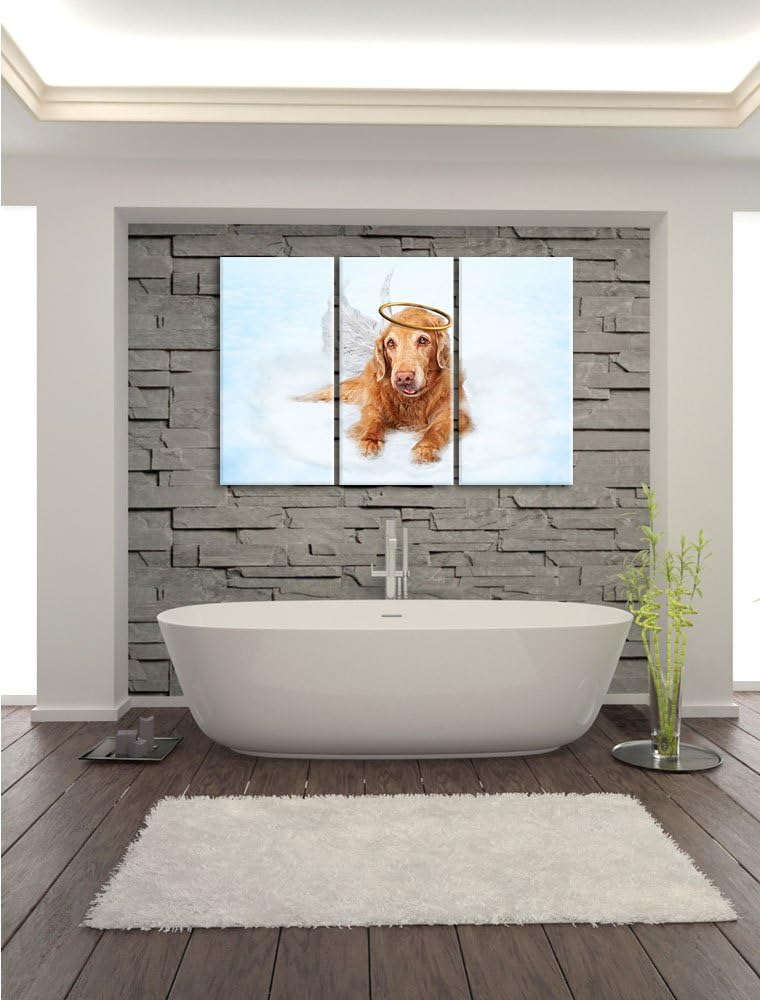 Pixxprint Hundeengel auf Wolke# als Leinwandbild | Grösse: 3 Teilig (120x80) | Wandbild| Kunstdruck