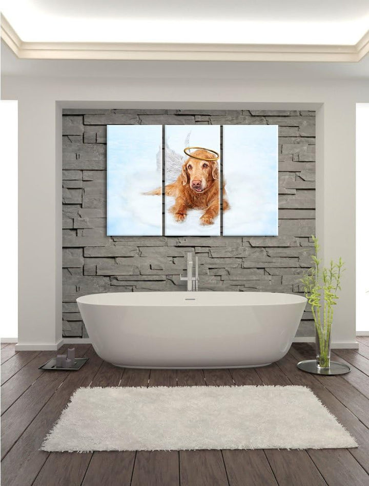 Pixxprint Hundeengel auf Wolke# als Leinwandbild | Grösse: 3 Teilig (120x80) | Wandbild| Kunstdruck