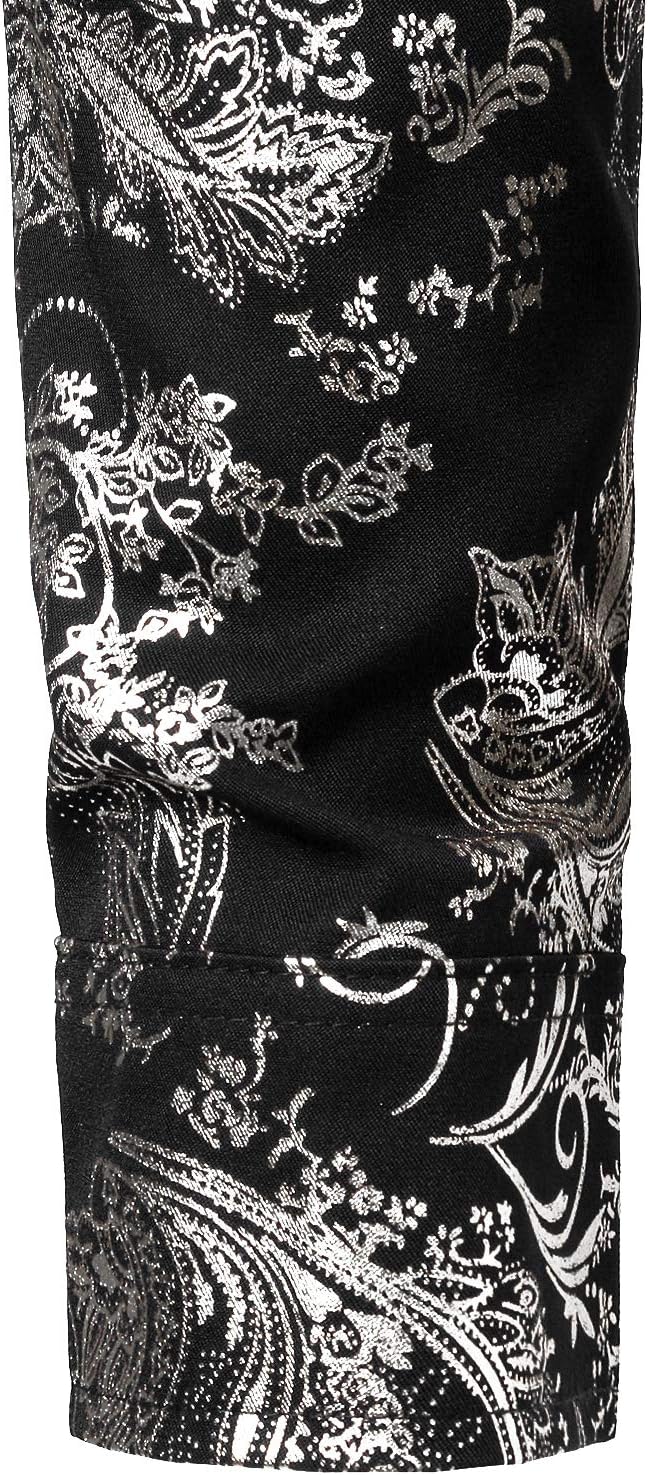 PARKLEES Herren Luxus Paisley Gemustert Golden Glänzend Slim Fit Freizeithemd L Schwarz Silber, L Sc