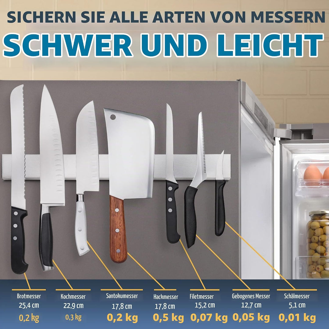 Premium 43cm Magnetleiste Messer für Kühlschrank die Nicht Verrutscht - Extra Starker Doppelseitiger
