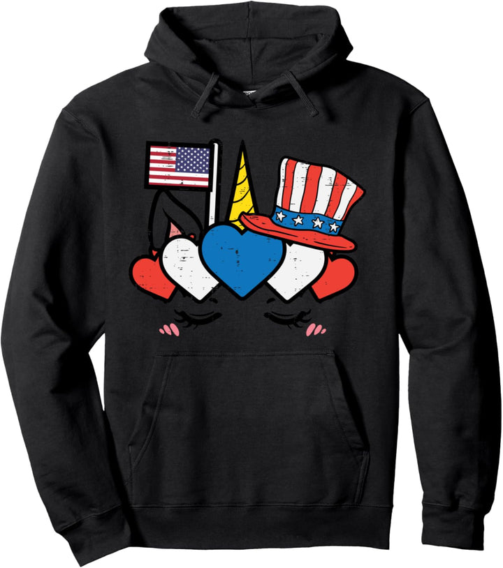 Unicorn Face US American Cute 4th Of July Fourth Baby Girls Pullover Hoodie