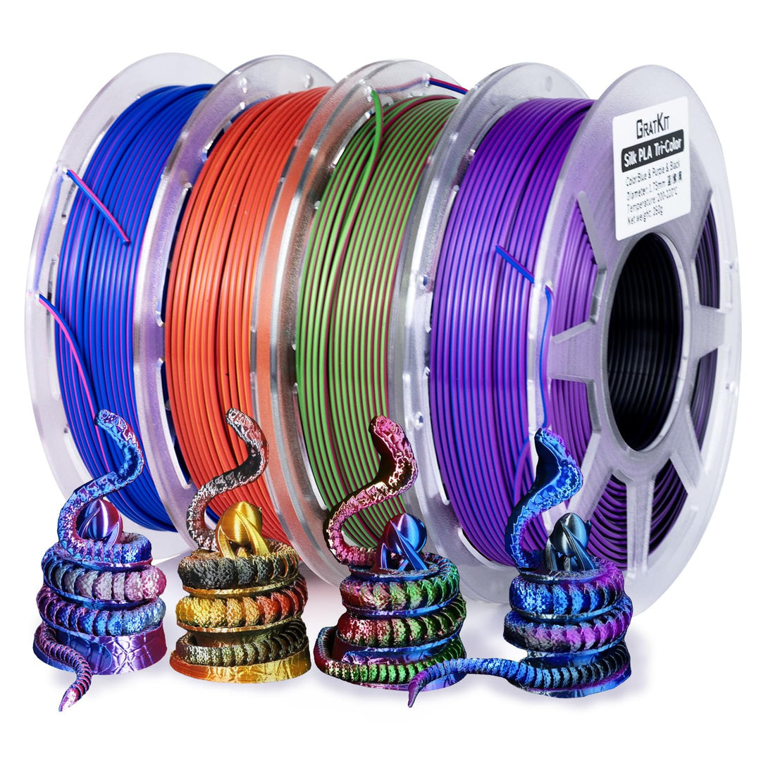 GratKit Silk PLA Filament für 3D Drucker, 1kg, Tricolor 4x250g, Multicolor | 1,75mm, Massgenauigkeit