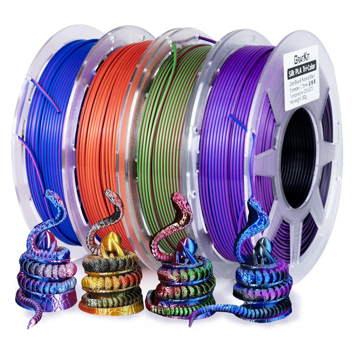 GratKit Silk PLA Filament für 3D Drucker, 1kg, Tricolor 4x250g, Multicolor | 1,75mm, Massgenauigkeit