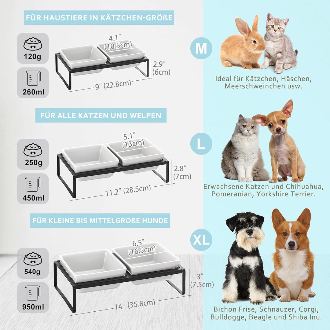 Futternapf Katze Hund Fressnapf Katze Katzennapf Erhöht mit Napf Ständer - Hundenapf Keramik - 2er K
