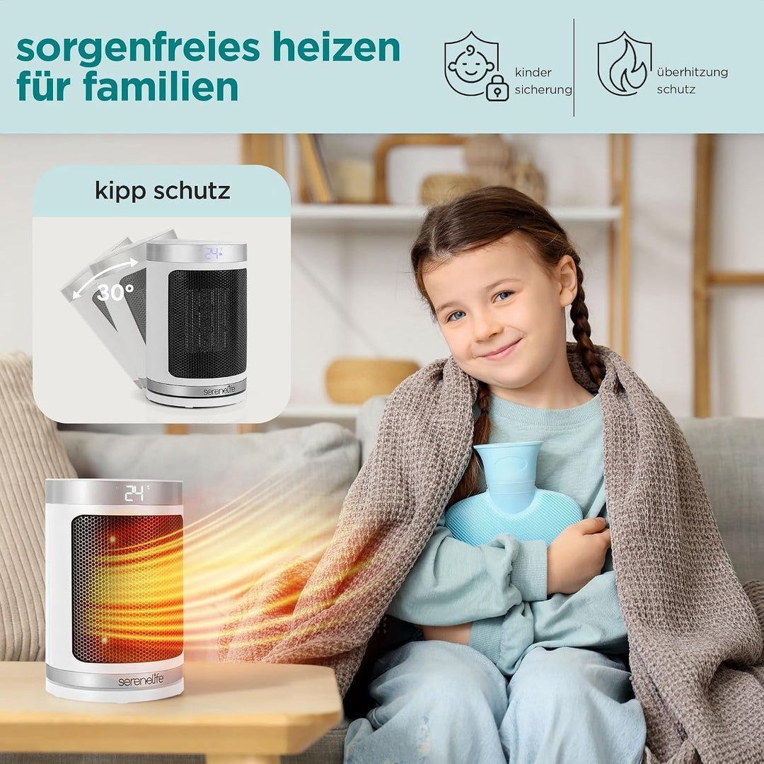 SereneLife Smart Heizlüfter 1500W PTC Keramik, Leise &amp; Energiesparend, WiFi Thermostat, Fernbedienun