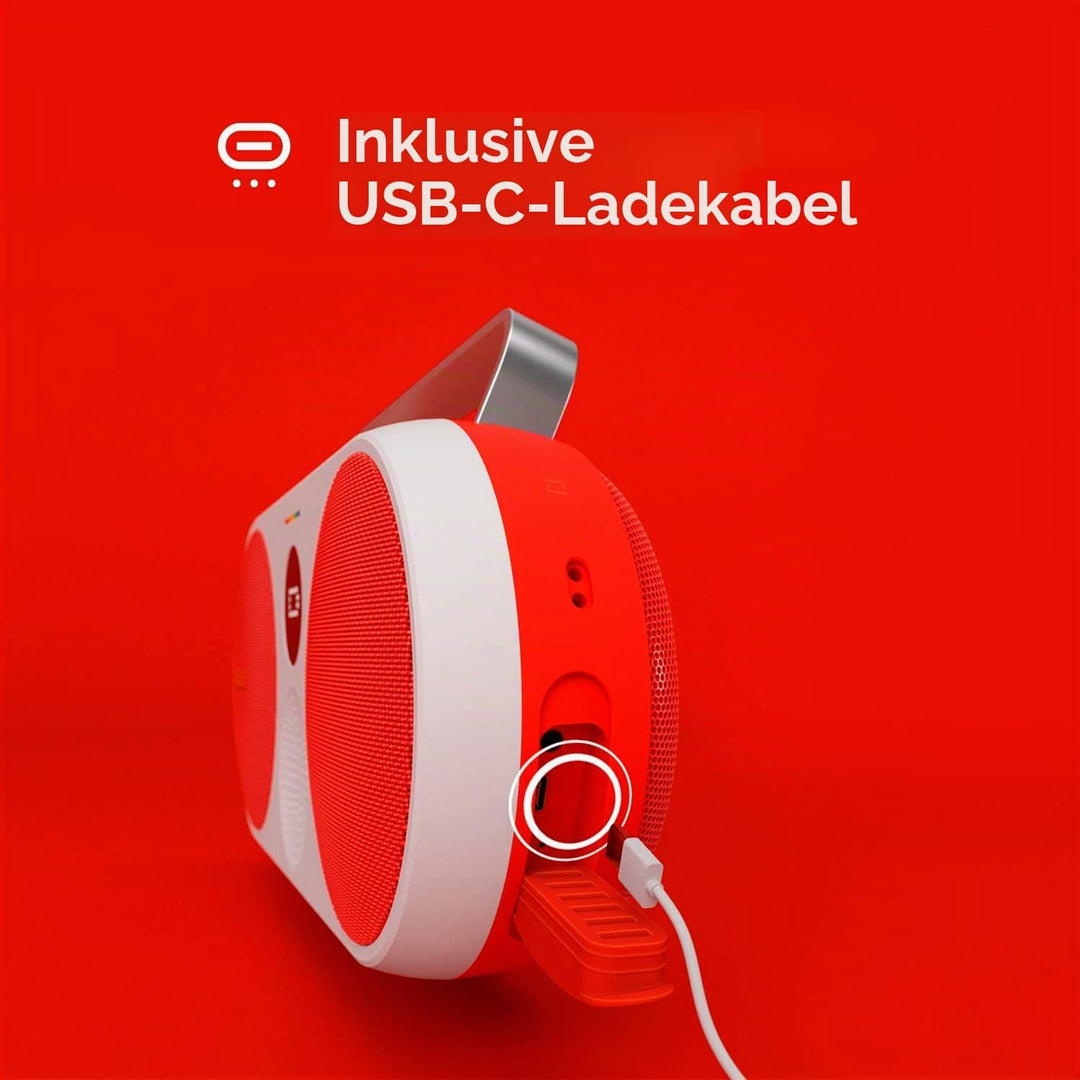 Polaroid P3 Music Player (Red) - Retro-Futuristic Boombox Wireless Bluetooth Speaker Rechargeable wi
