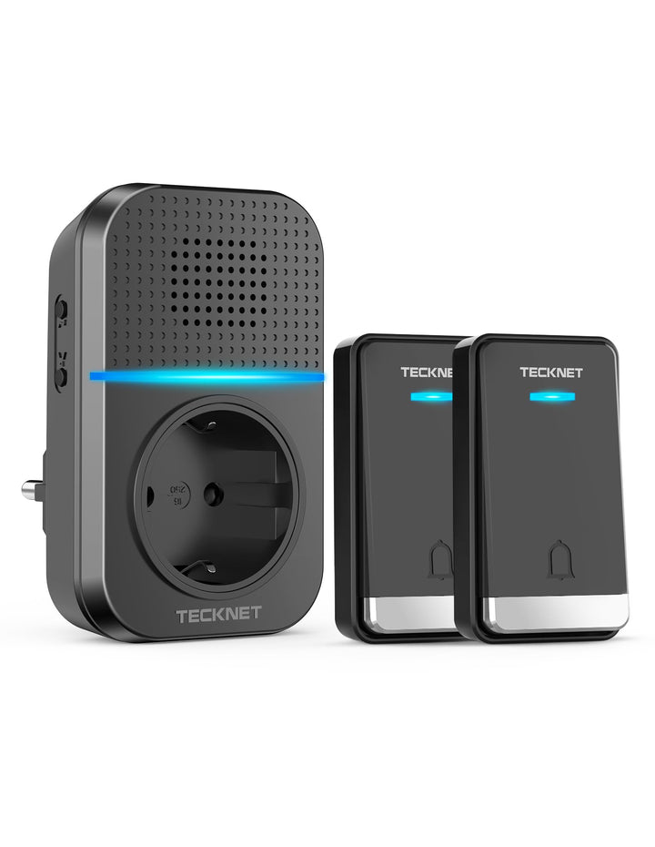 TECKNET Funkklingel Batterielose, Funkklingel mit Steckdose, Funk Türklingel mit 2 Sender, IP65 Funk