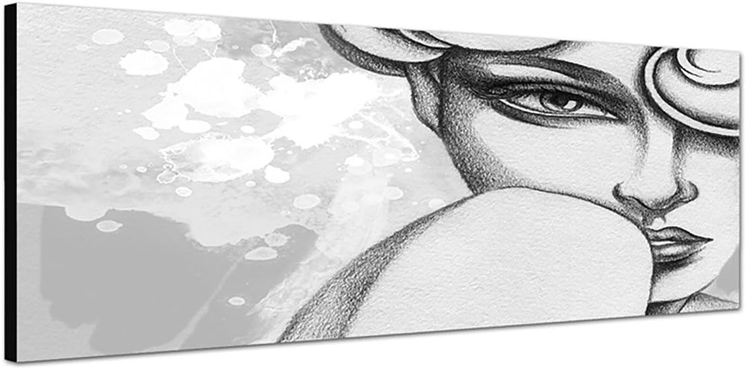 Paul Sinus Art Panoramabild auf Leinwand und Keilrahmen 150x50cm Malerei Kunstwerk Frau Gesicht