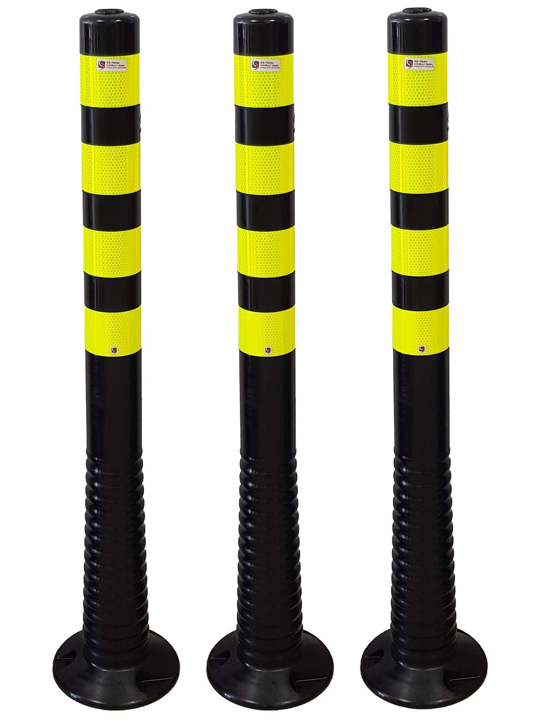 3 Stück UvV® Reflex Absperrpfosten, Poller 100 cm hoch, flexibel schwarz, reflektierend (3, Schwarz-