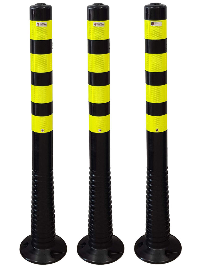 3 Stück UvV® Reflex Absperrpfosten, Poller 100 cm hoch, flexibel schwarz, reflektierend (3, Schwarz-