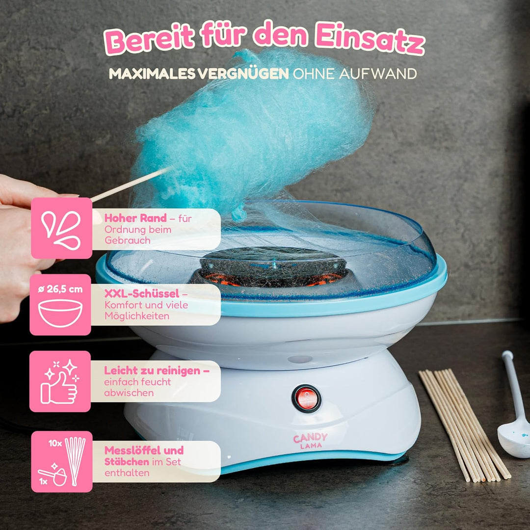 CANDY LAMA Zuckerwattemaschine für Zuhause | Cotton Candy Machine mit Stäbchen und Messlöffel | Zuck