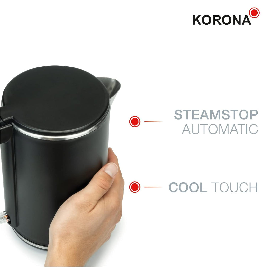 Korona 20119 Doppelwandiger Wasserkocher | 1 Liter | Hitzeabweisendes Gehäuse mit Cool Touch | 2.200