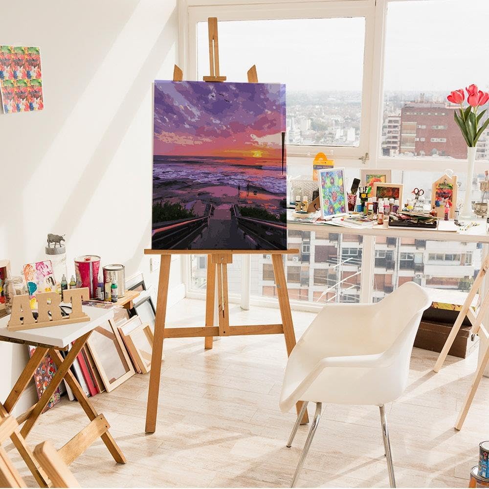 Artnapi Malen nach Zahlen Erwachsene mit Rahmen | DIY Handgemalt | Sonnenuntergang am Strand | Kit f