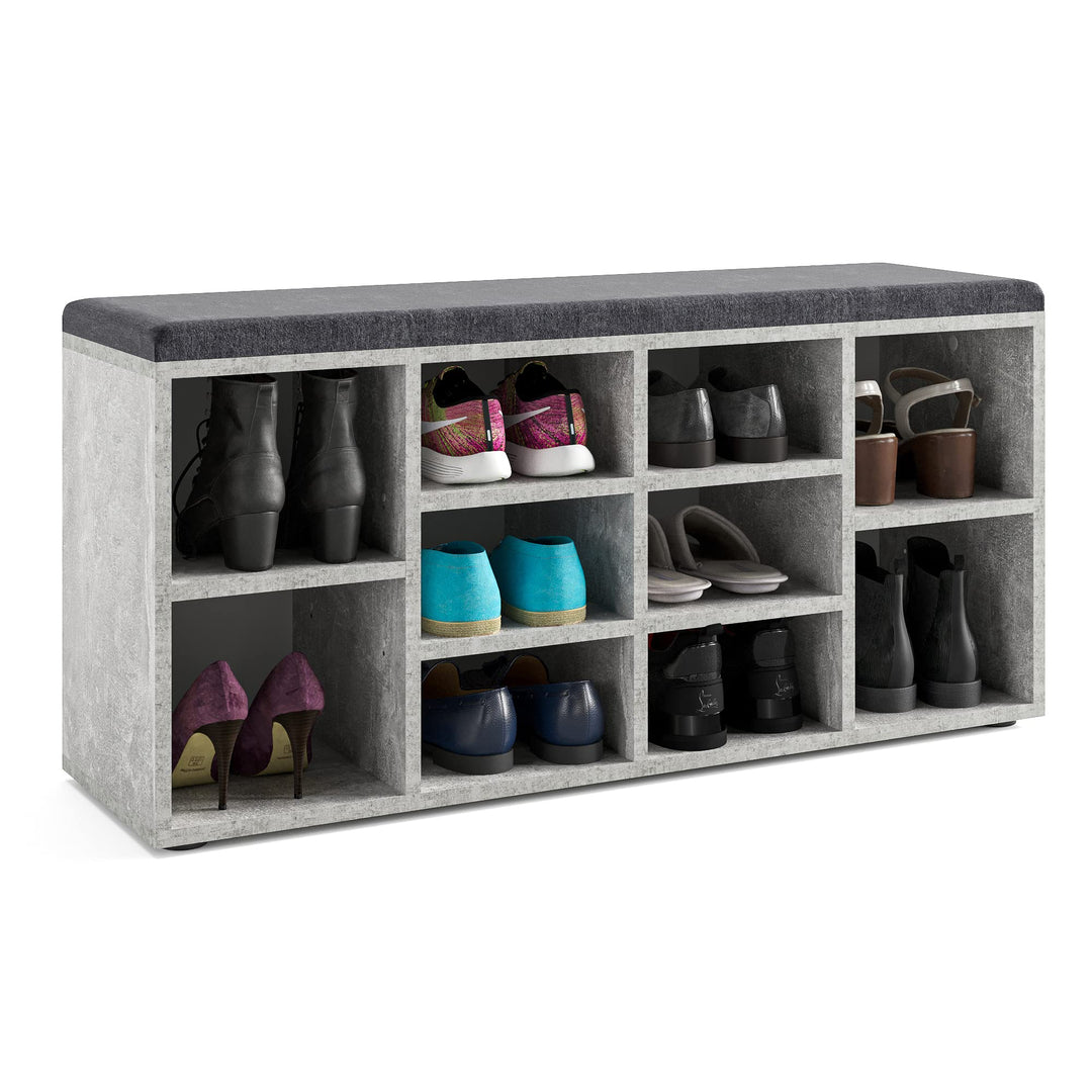 KOMTO Schuhbank mit Sitzfläche - Schuhregal Beton 104 x 50 x 30 cm Schuhschrank mit Sitzbank Flur Ba