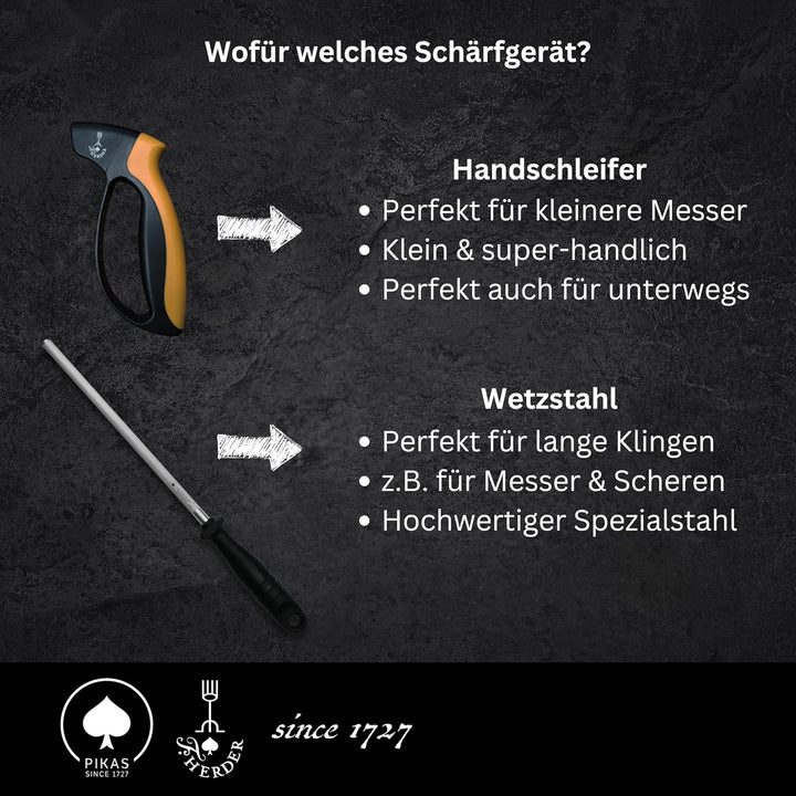 Messerschärfer – Handschärfer, Profi, Messerschleifer, klein, ergonomisch geformt, Fingerschutz, sch