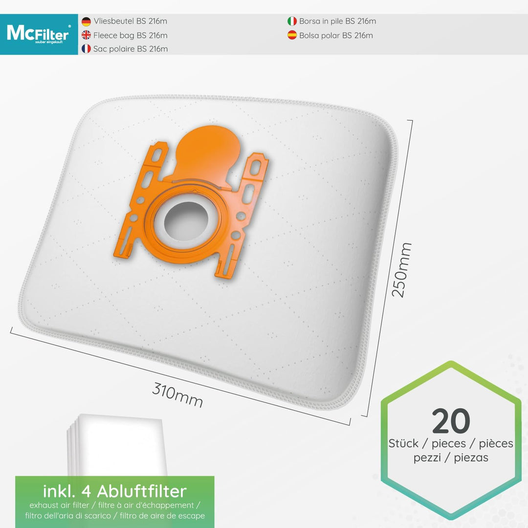 McFilter | 20 Staubsaugerbeutel passend für Siemens Baureihe VS06 synchropower und Baureihe VS08 Sta
