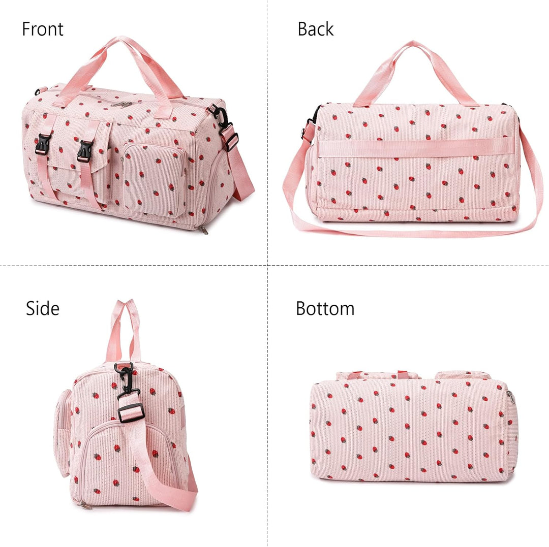 Sporttasche Kinder Mädchen Erdbeere Cord Reisetasche Damen Weekender Schwimmtasche mit Schuhfach und
