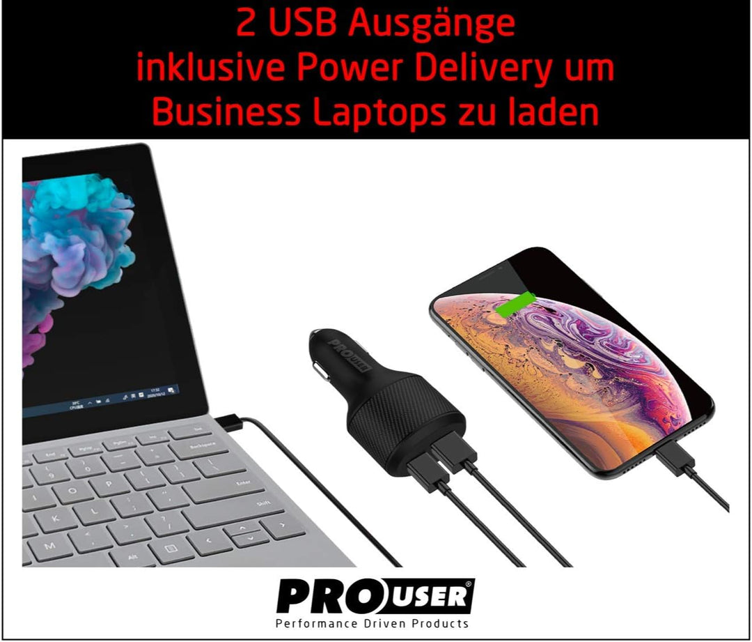 Pro User 2-Fach-USB Car Charger 108W (112.5W SCP) im Set: Auto Ladegerät mit 90W USB-C PD und USB-A